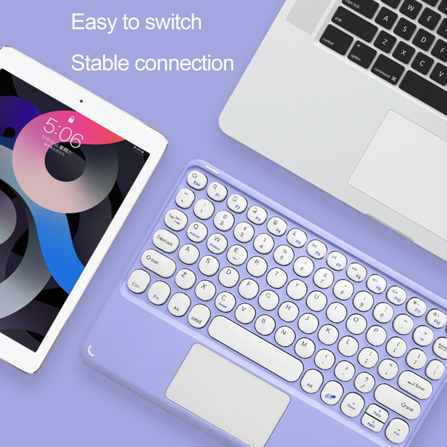 Wireless Keyboard Round Keycaps Ergonomic Rechargeable Quick Response with Touch Pad Typewriting Ultra Thin Bluetooth-compatible 3.0 Touch Wireless Keyboard Tablet Accessory
