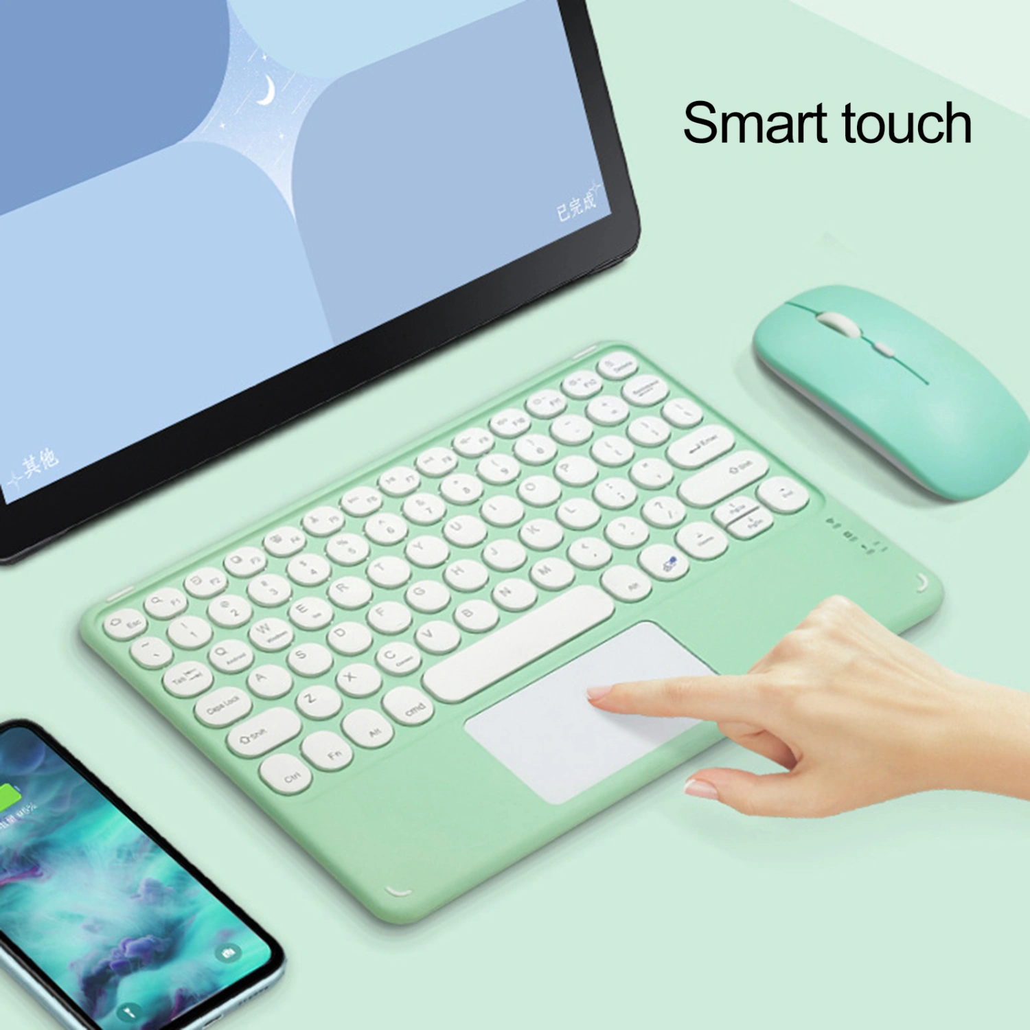 Wireless Keyboard Round Keycaps Ergonomic Rechargeable Quick Response with Touch Pad Typewriting Ultra Thin Bluetooth-compatible 3.0 Touch Wireless Keyboard Tablet Accessory