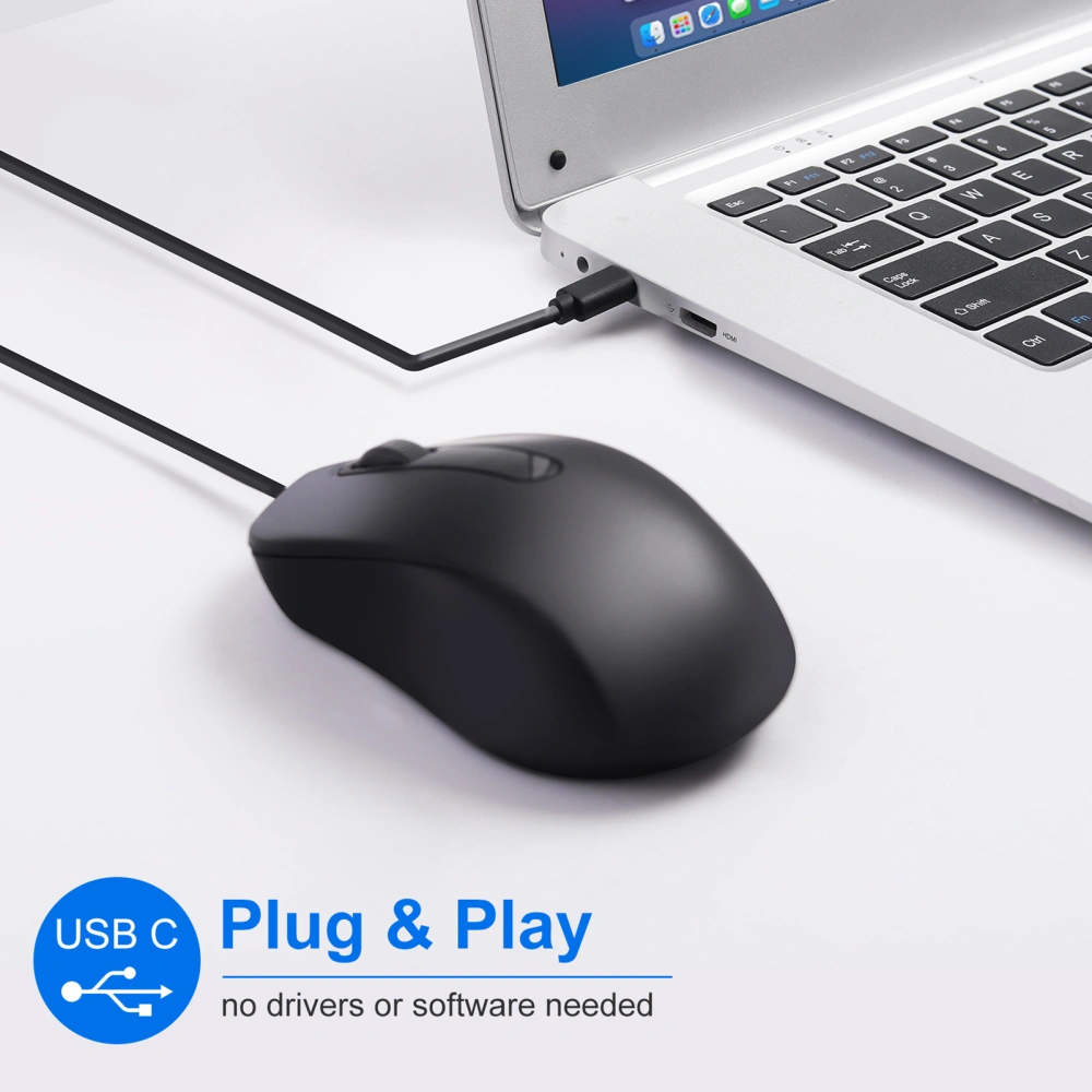 Type-C Wired Mouse Plug Play 1000DPI Low Latency USB-C Compatible Mice PC Laptop Accessories Computer Office Supplies