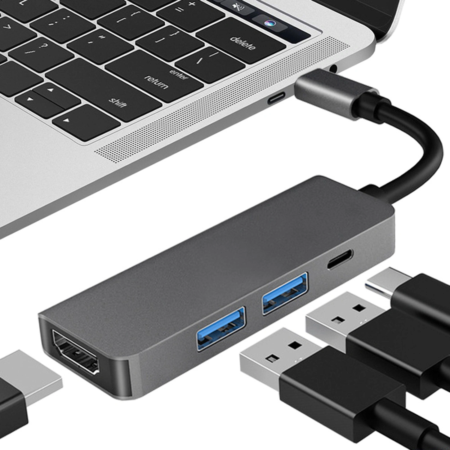 Type-C Hub 4K HDMI-compatible Adapter 4 In 1 Docking Station 30HZ No Driver Plug Play High Speed Card Reader