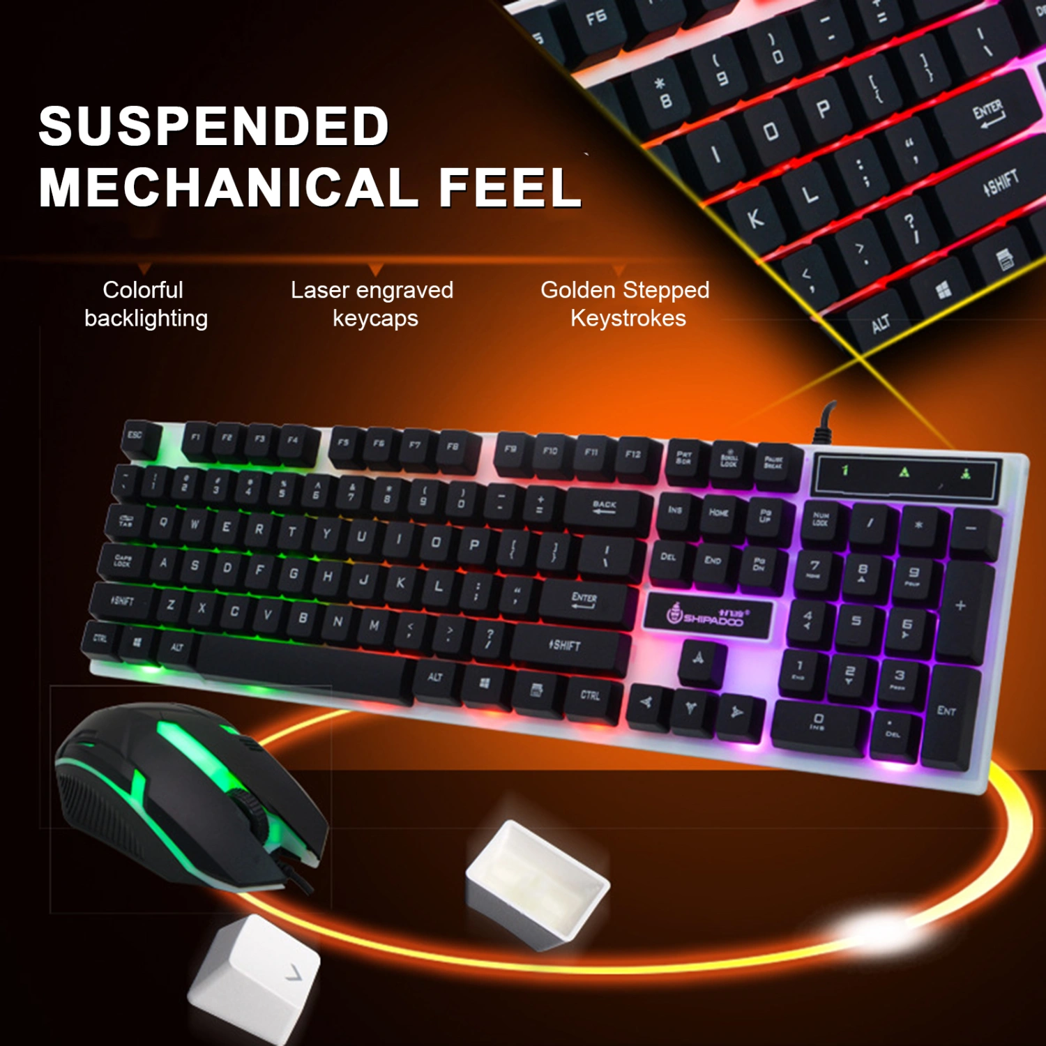 1 Set Wired Keyboard Mouse Set with Colorful Backlight Ergonomics Luminous Suspended Mechanical Keyboard Mice Set 1000DPI Gaming Keyboard Mice Combo Computer Accessories