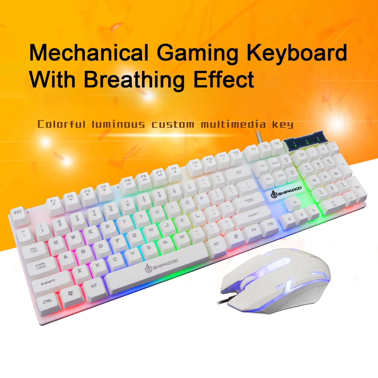 1 Set Wired Keyboard Mouse Set with Colorful Backlight Ergonomics Luminous Suspended Mechanical Keyboard Mice Set 1000DPI Gaming Keyboard Mice Combo Computer Accessories