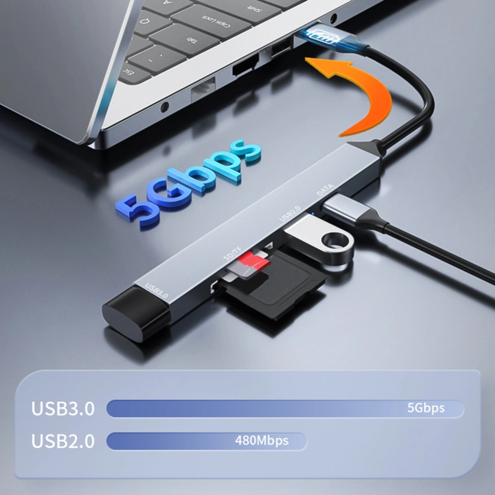 USB 3.0 Expansion Hub with SD Card Reader Plug-and-Play Fast Data Transfer Connect Splitter Hub Home Supply