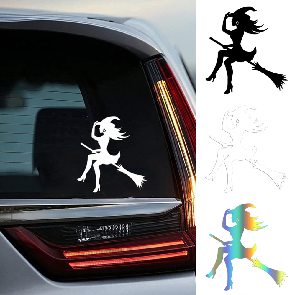 Halloween Witch Car Sticker Flying Broom Weather-resistant Self-adhesive Auto SUV Motorbike Vehicle Window Body Wall Decoration Girls Deal Automobile Accessories 