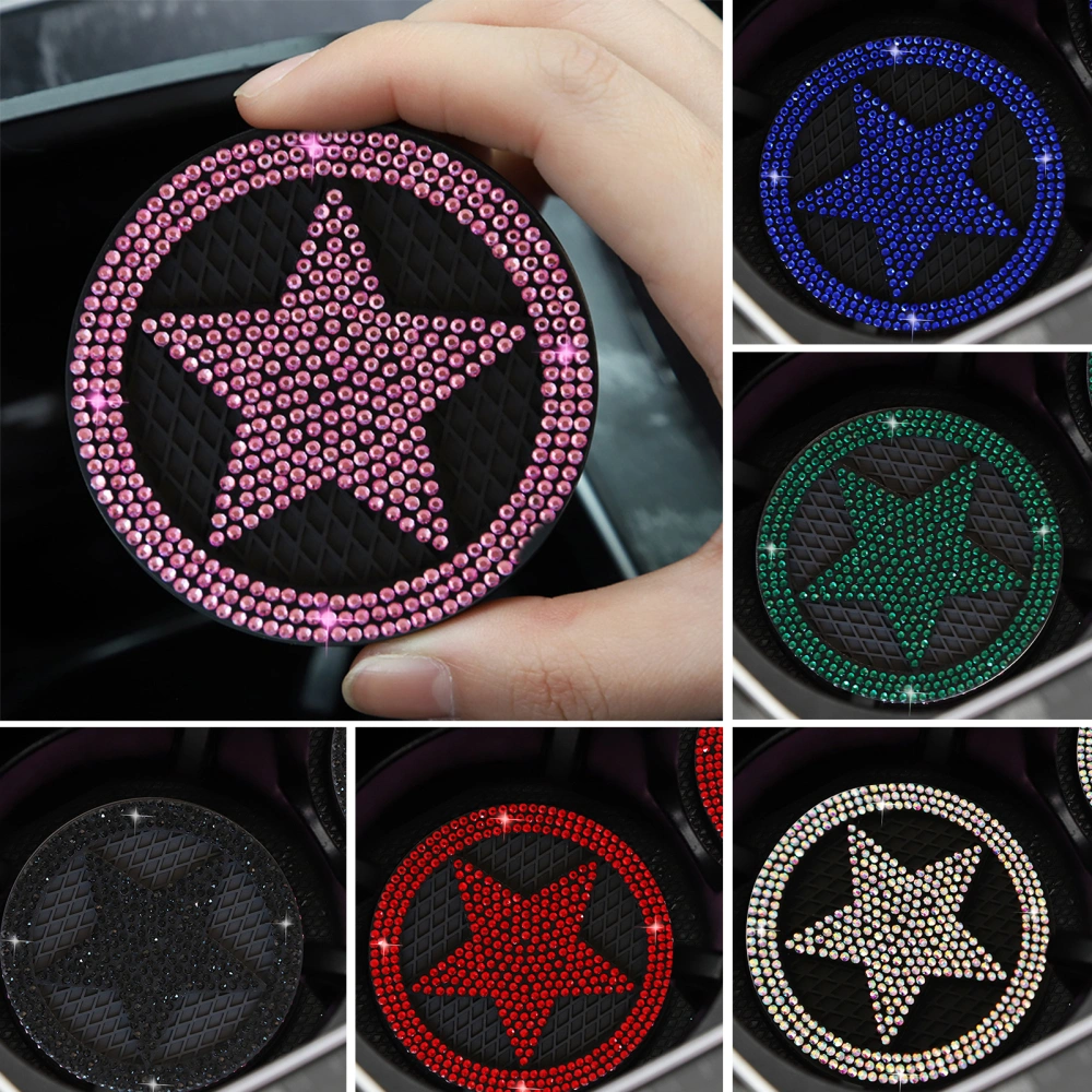 Shining Rhinestone Star Pattern Car Cup Coaster Round Anti-scratch Anti-slip Shockproof Auto Water Bottle Mat Car Accessories