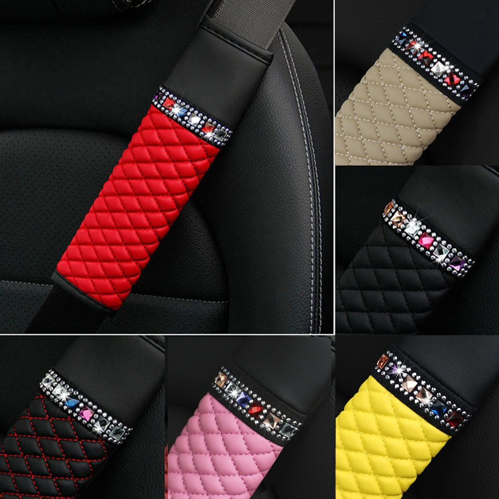 Shining Rhinestones Decor Auto Seat Belt Cover Breathable Faux Leather Shoulder Pad Comfortable Driving Auto Accessories