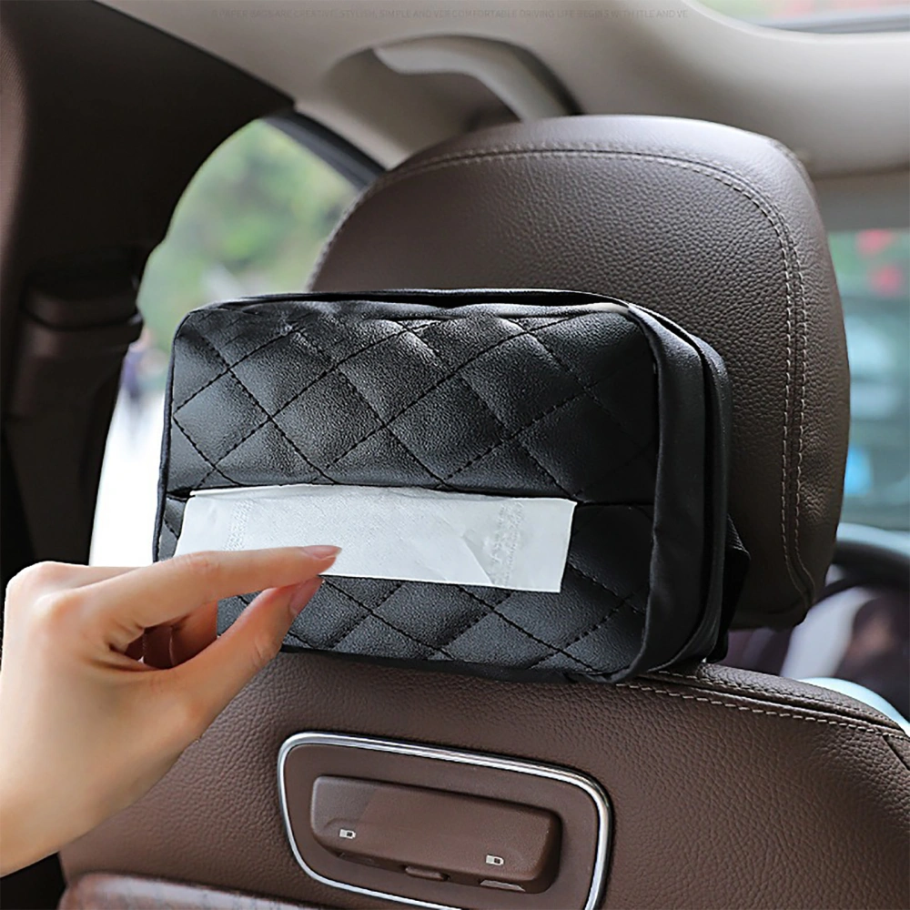 Car Tissue Holder Box Stylish Waterproof Easy to Clean Faux Leather Cover for Backseat Organization 