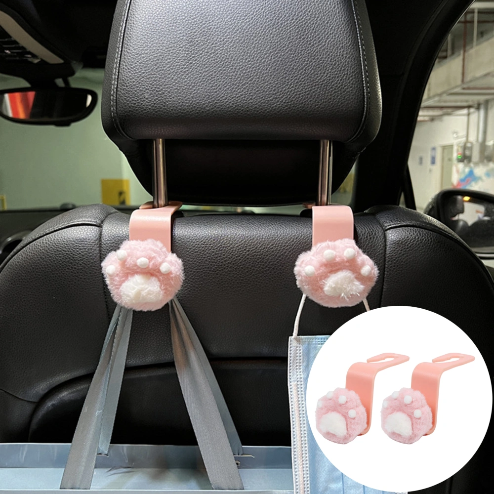 2Pcs Seat Back Hooks Exquisite Semi-open Hole Cartoon Easy Installation Space-saving Decorative ABS Plush Cat Paw Headrest Mount Hooks Car Interior Accessories