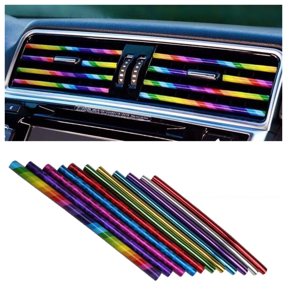 20Pcs Universal Car Air Outlet Decorative Strip Electroplating Colorful U Shape Molding Trim Strips Decor Car Styling Accessories