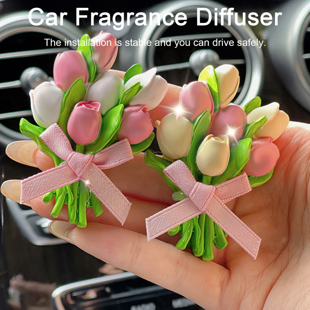 Car Air Freshener Creative Shape Vivid Color Tulip Dry Flower Bouquet Car Air Vent Clip Essential Oil Diffuser