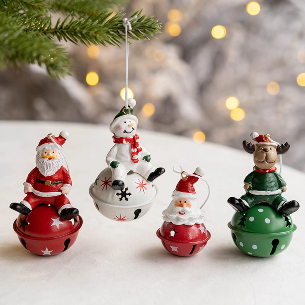 Christmas Santa Bell Hanging Decoration 3D Resin Snowman Elk Shape Xmas Tree Car Rearview Mirror Ornament Pendant Party Supplies Gift