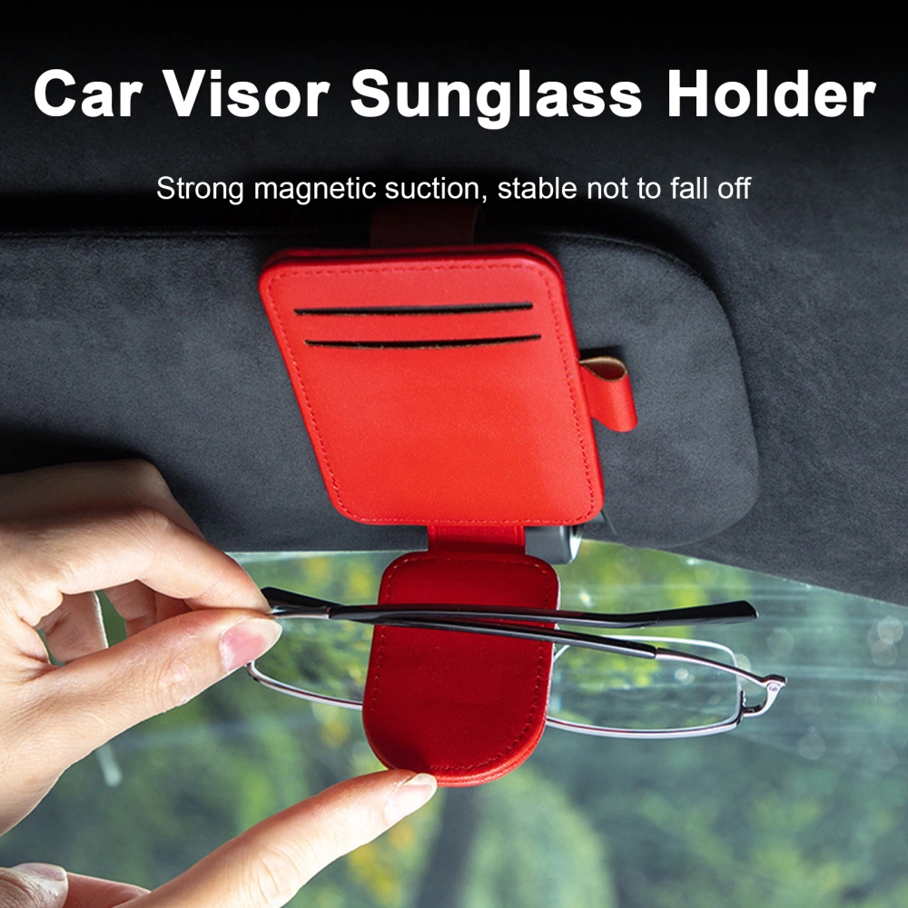 Car Visor Sunglass Holder Magnetic Faux Leather Sunglasses Pens Cards Clip Eyeglasses Hanger Mounter Car Visor Accessories