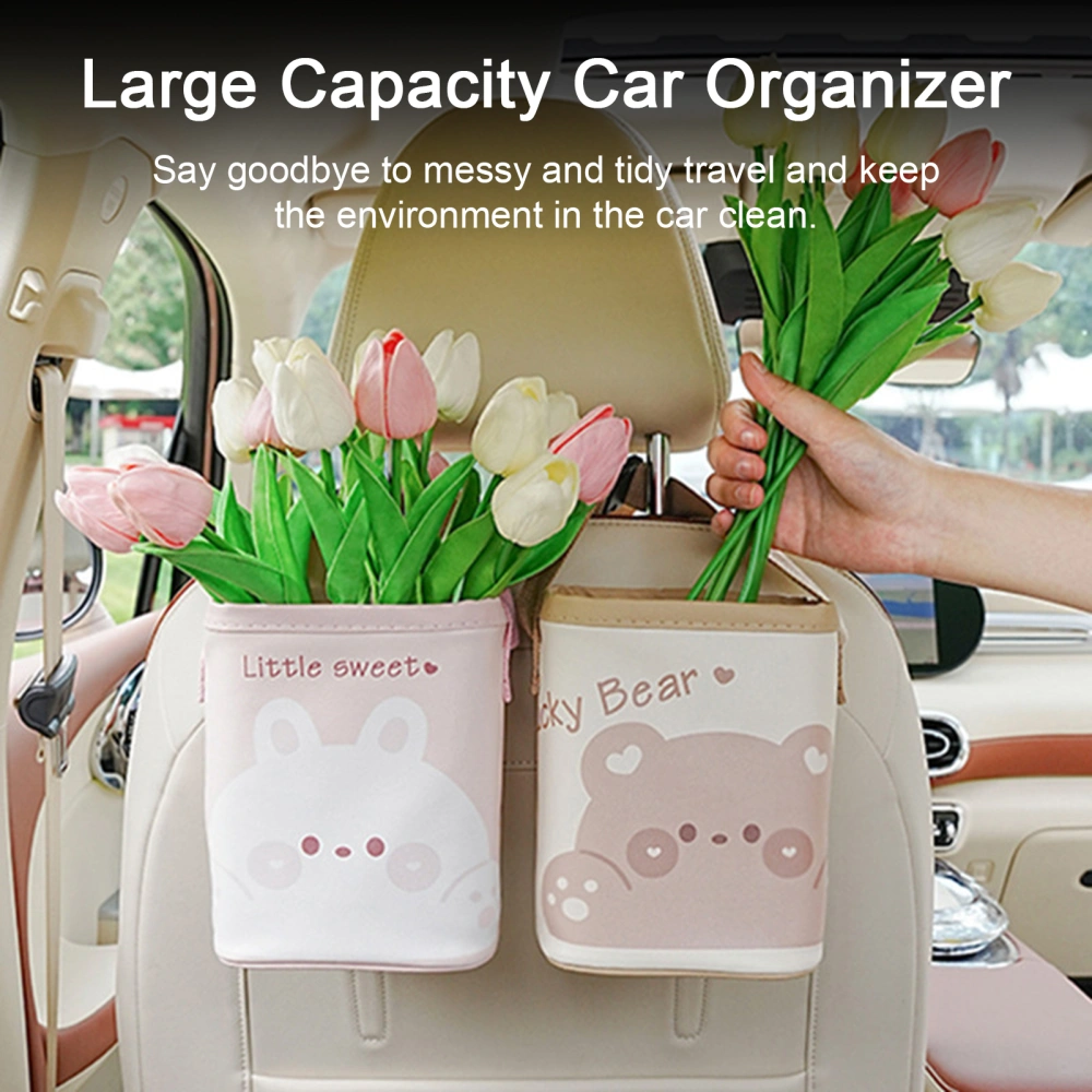 Car Storage Box Car Headrest Hanging Trash Can Cartoon Print Extra Large Waterproof Auto Garbage Bag Organizer Collapsible Vehicle Waste Bin 