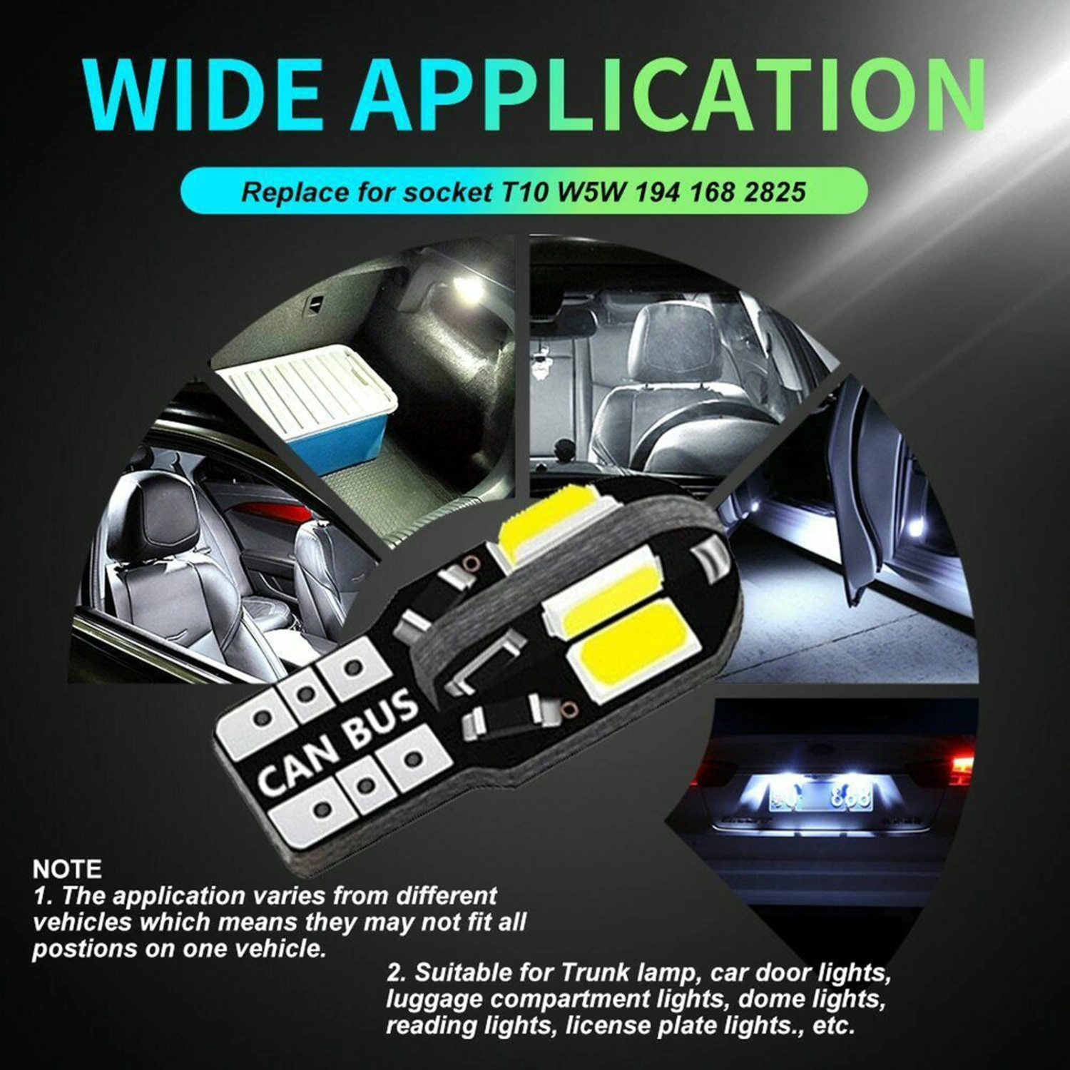 10Pcs Auto Signal Lamps High Brightness T10 LED Bulbs 360-Degree Beam Angle Canbus 5730 8SMD 12V Mini Work Lights LED License Plate Lamps Car Supplies