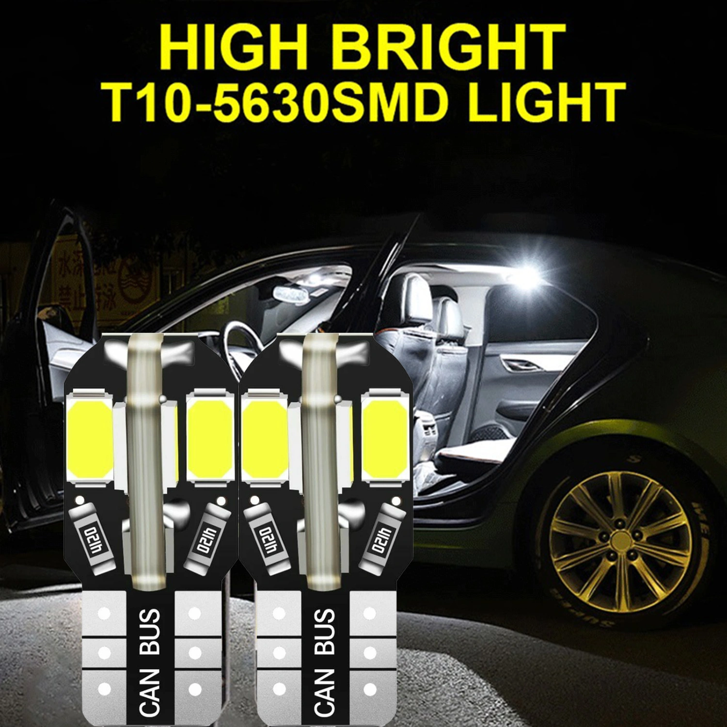 10Pcs Auto Signal Lamps High Brightness T10 LED Bulbs 360-Degree Beam Angle Canbus 5730 8SMD 12V Mini Work Lights LED License Plate Lamps Car Supplies