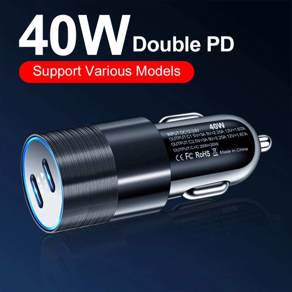 Car Charger Adapter Mini Aluminium Alloy Dual PD 40W Car Charger Fast Charge Adapter for Car Truck RV 