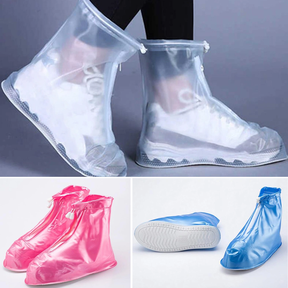 1 Pair Rain Shoe Covers Waterproof Wear-resistant Zipper Closure Non-Slip Solid Color Protective PVC Women Rain Shoe Covers Boot Protectors for Female