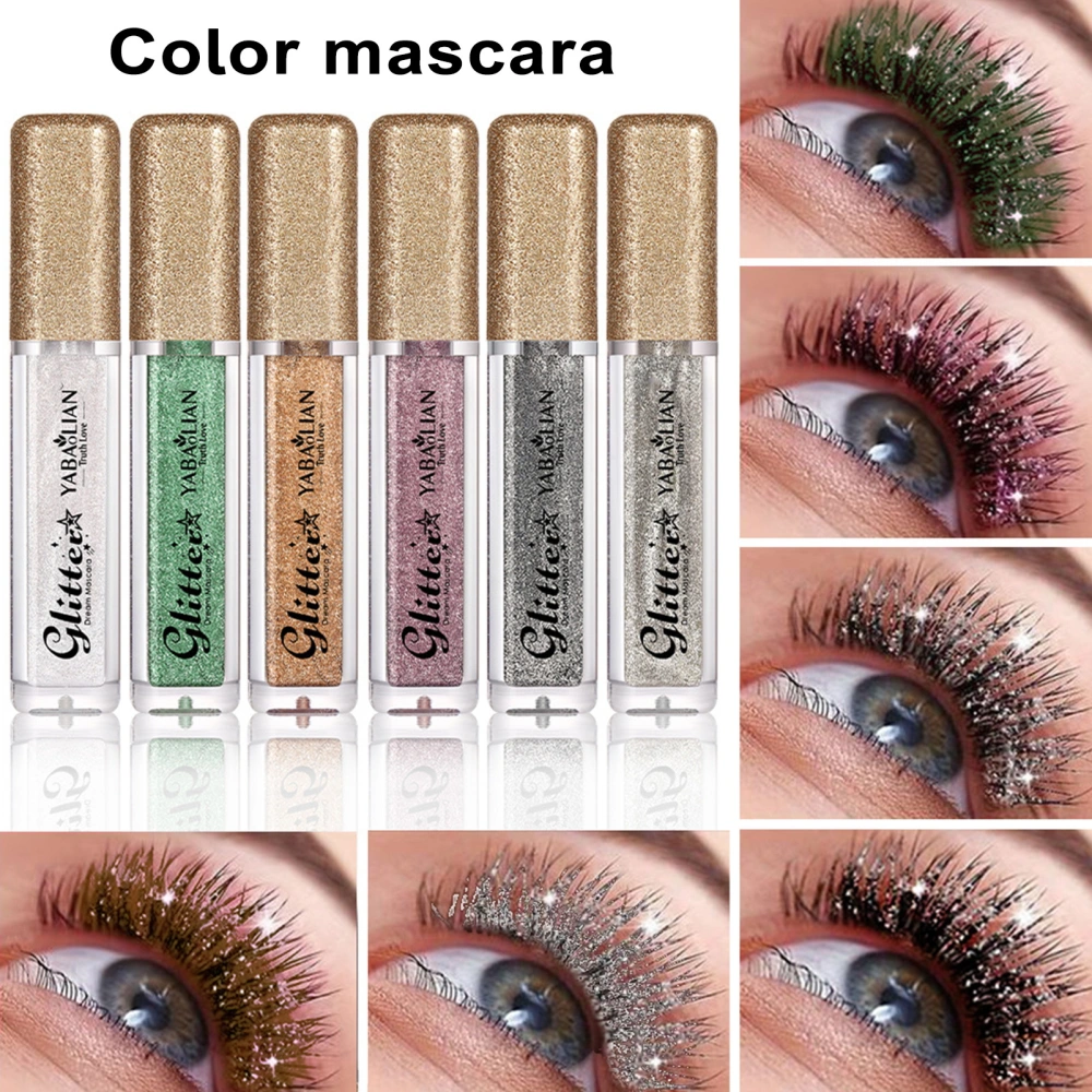 Glitter Mascara Colorful Waterproof Long Lasting Smudge-proof Fast Dry Lengthening Thickening Eyelashes Cream Eye Makeup Tool 