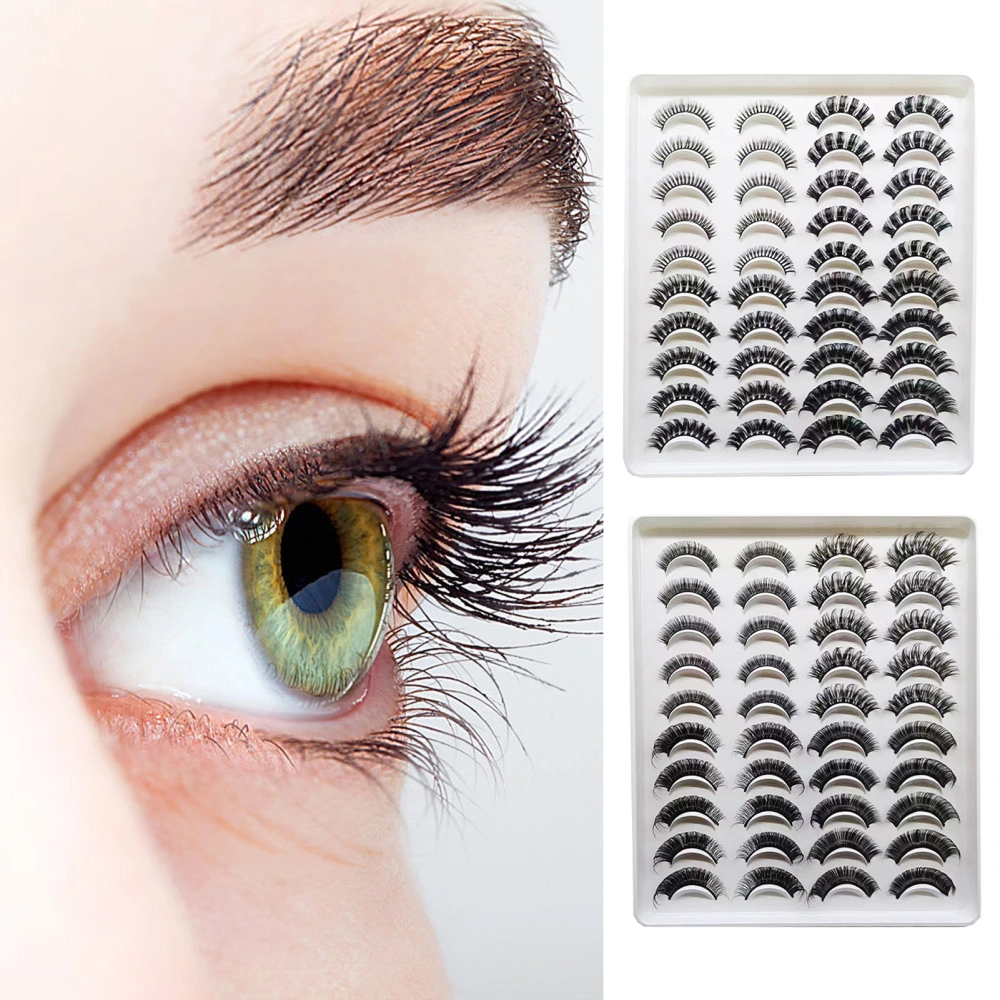 20Pairs/Box Natural Crossed False Eyelashes 3D Effect Thick Curly Faux Lashes Fake Eyelashes Eye Makeup Tools