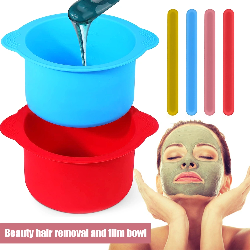 1 Set 400ml Silicone Wax Bowl Set Easy Clean Non-stick Hair Removal Pot with Spatula Sticks Masque Bowl