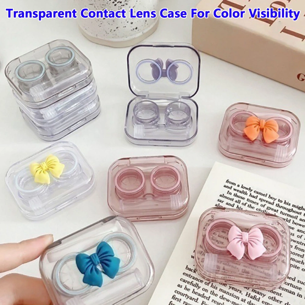 Transparent Contact Lens Case with Cute Bow Design Easy Open Lid Color Visibility Full Protection Clear Case 