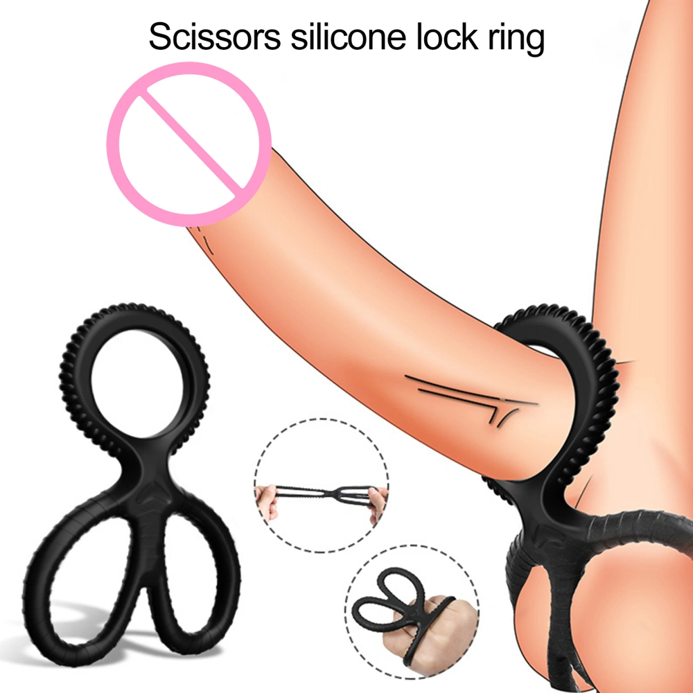 Penis Ring Scissors Shape Double Rings Strong Pull High Elasticity Smooth Surface Soft Silicone Male Delay Ejaculation Ring Adult Sex Toy