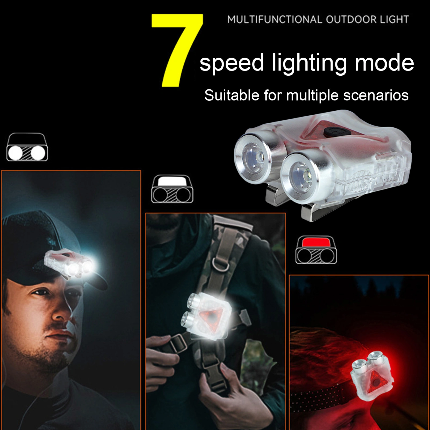 Rechargeable LED Hat Clip Light Hands-free Waterproof Dimmable Headlamp Running Camping Hunting 180 Lumens Hat Flashlight
