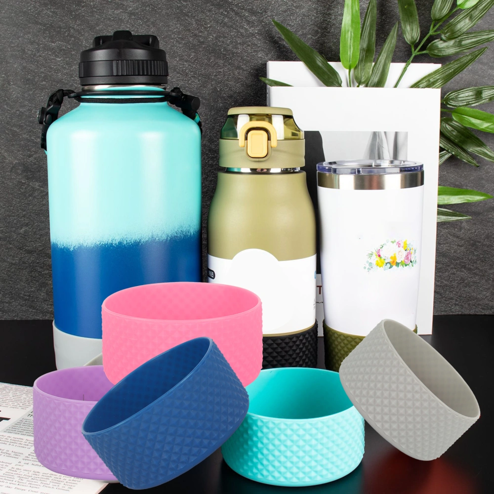 Flask Silicone Boot Rhombus Texture Water Bottle Bottom Sleeve Non-slip Anti-scratch Vacuum Cup Bottom Bumper Protective Cover Cup Accessories