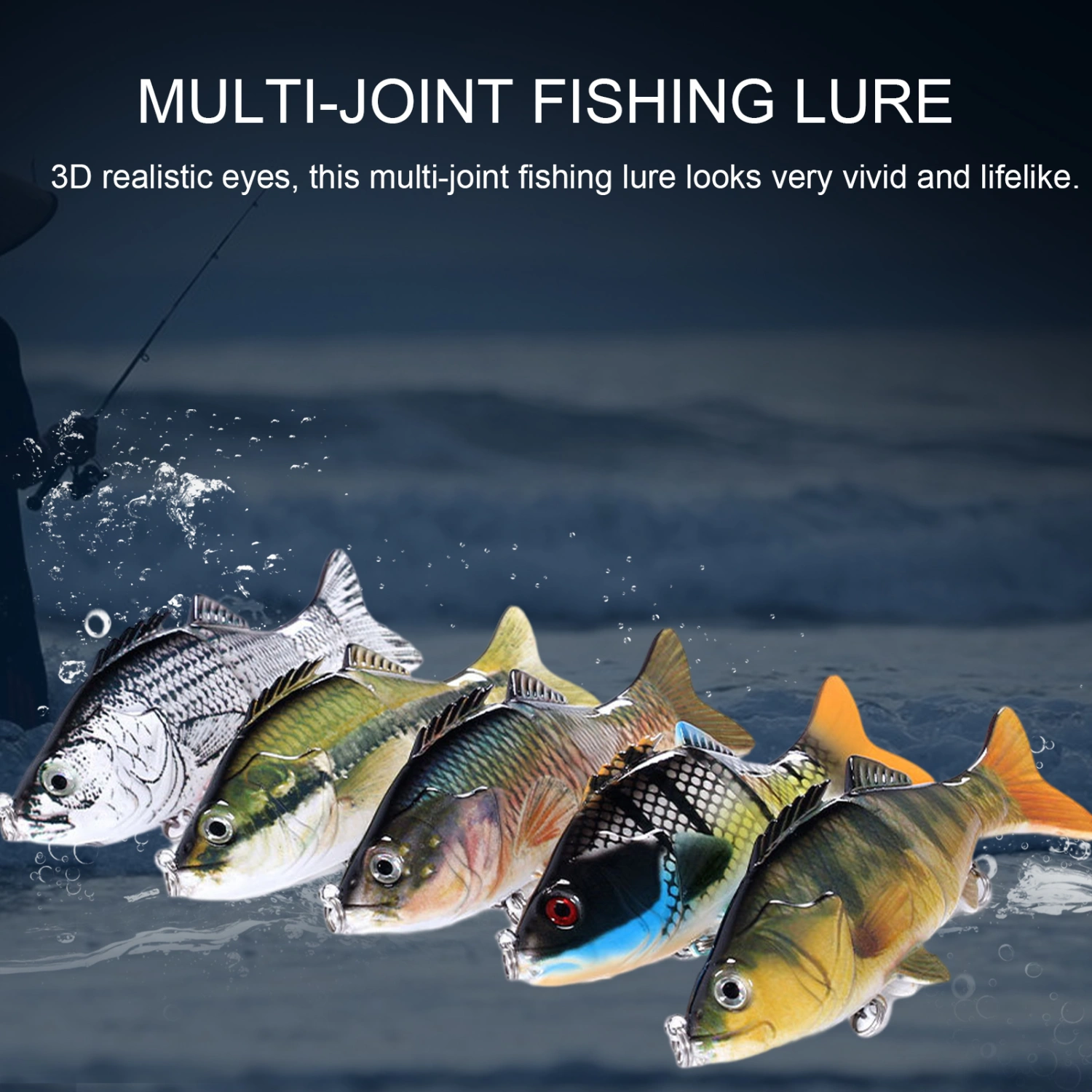 Multi Jointed Bionic Hard Bait 3D Fisheye Simulation Bass Fishing Lures 10cm/18g Slow Sinking Lure Bait for Freshwater Seawater Fishing Tackle