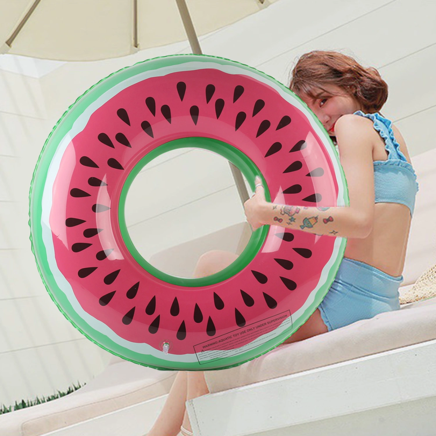 Adults Inflatable Pool Floats Strong Buoyancy Cute Watermelon Swimming Ring Eco-friendly PVC Floating Circle Summer Pool Swimming Party Accessories