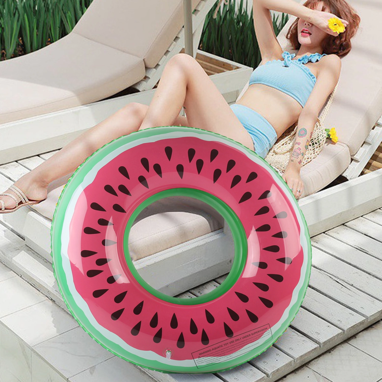 Adults Inflatable Pool Floats Strong Buoyancy Cute Watermelon Swimming Ring Eco-friendly PVC Floating Circle Summer Pool Swimming Party Accessories