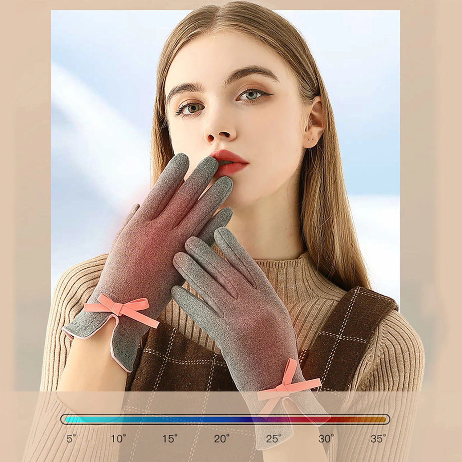 1 Pair Women Winter Gloves Anti-Slip Full Finger Gloves Thicken Velvet Fabric Snow Gloves Windproof Warm Gloves for Outdoor Cycling Skiing Running  