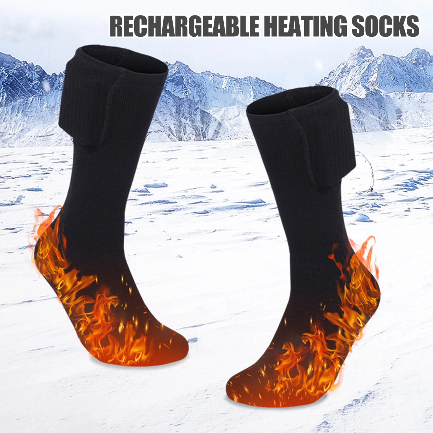 1 Pair Electric Thermal Socks Winter Thick Knitted Socks Three Gears Rechargeable Battery Heating High-tube Electric Heated Camping Cycling Skiing Skating Hiking Long Socks