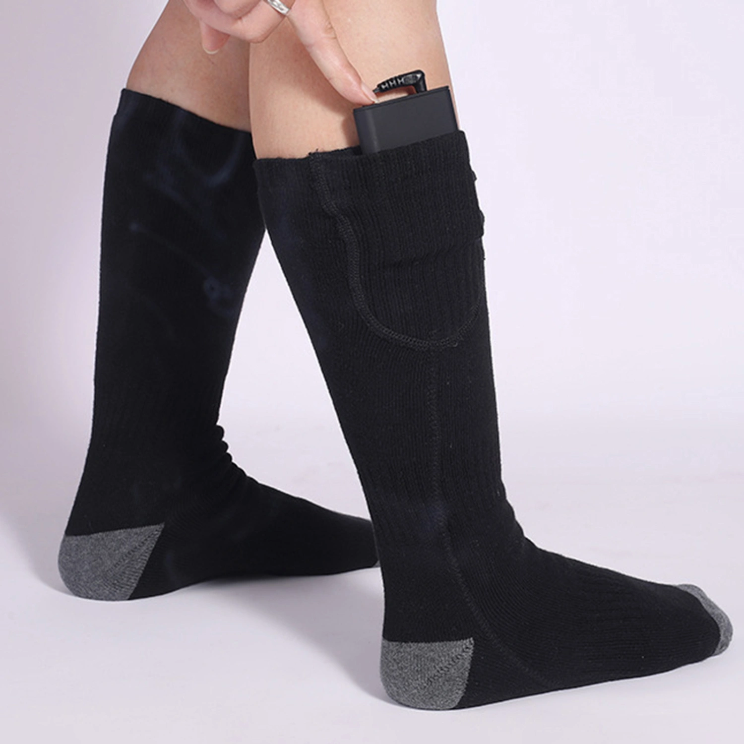 1 Pair Electric Thermal Socks Winter Thick Knitted Socks Three Gears Rechargeable Battery Heating High-tube Electric Heated Camping Cycling Skiing Skating Hiking Long Socks