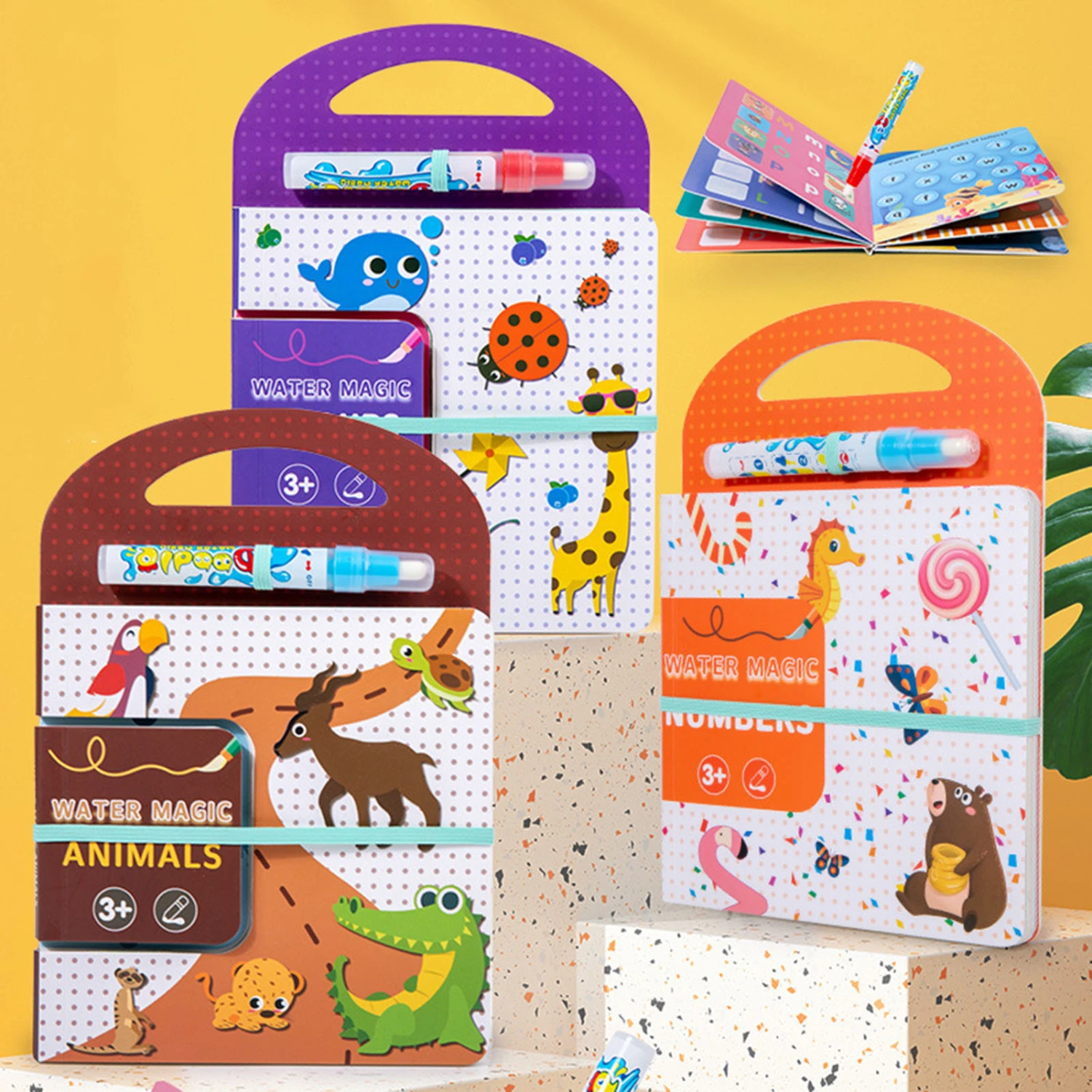 1 Set Graffiti Drawing Toys Smooth Surface Improve Concentration Hand Painted Reusable Hand-eye Coordination Cognition Ability Paper Baby Water Drawing Book Kindergarten Accessories
