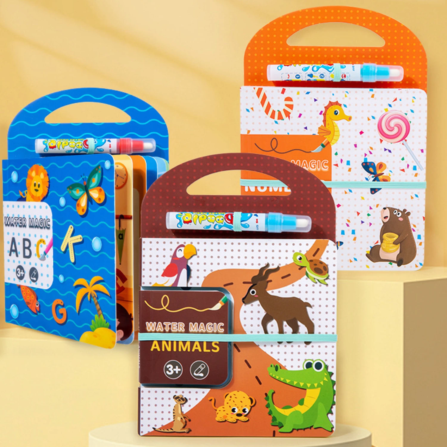 1 Set Graffiti Drawing Toys Smooth Surface Improve Concentration Hand Painted Reusable Hand-eye Coordination Cognition Ability Paper Baby Water Drawing Book Kindergarten Accessories