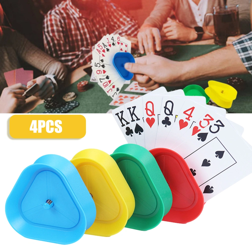 4Pcs Spring-loaded Center Stable Smooth Edge Play Card Holder Triangle Shaped Hands-Free Play Card Holder Games Props