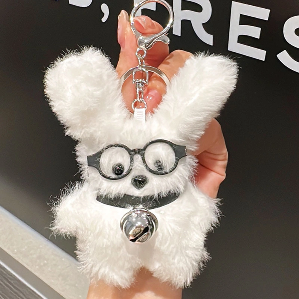 Glasses Dog Plush Keychain Cute Stylish Bag Hanging Decoration Car Key Pendant Trendy Adorable Plush Keychain