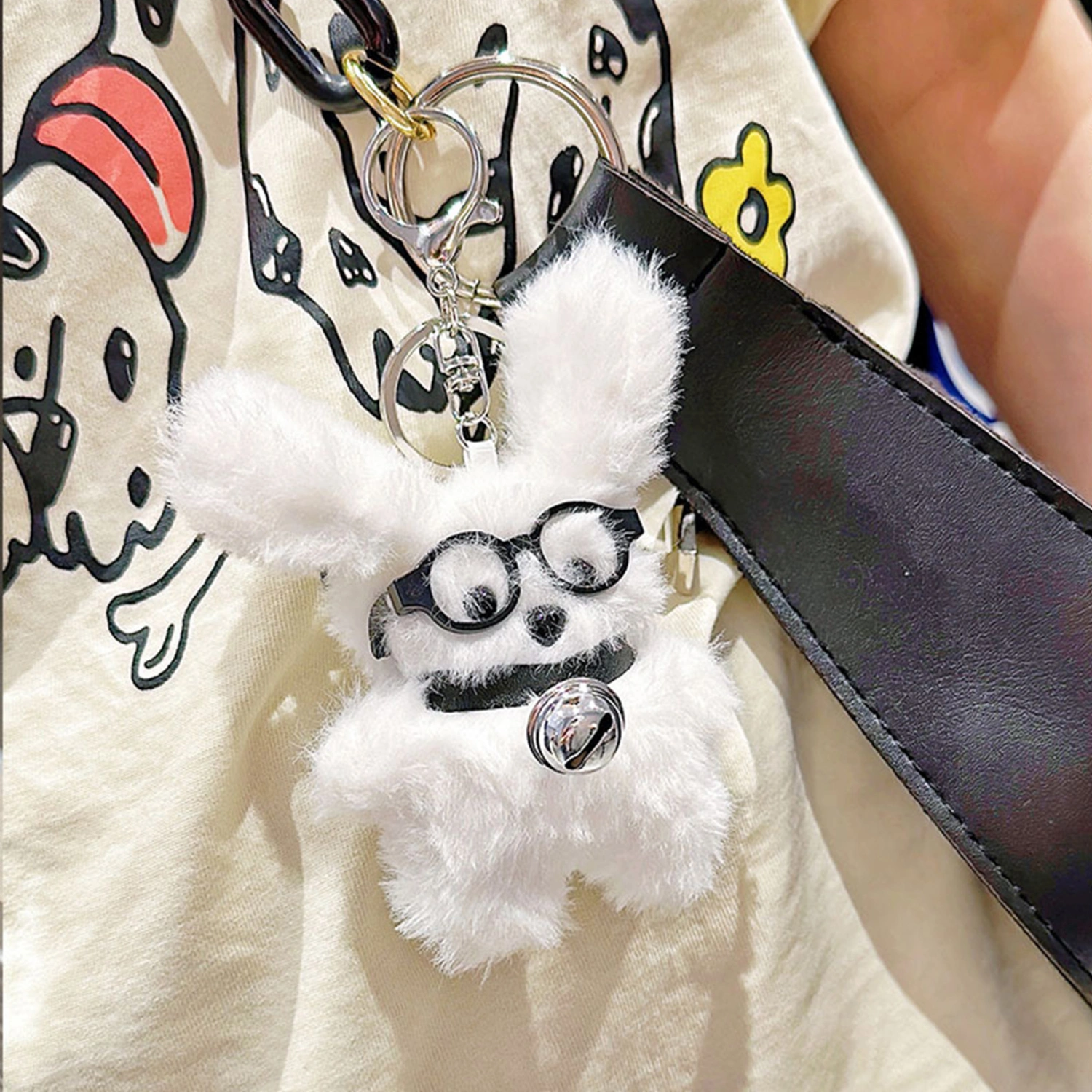 Glasses Dog Plush Keychain Cute Stylish Bag Hanging Decoration Car Key Pendant Trendy Adorable Plush Keychain