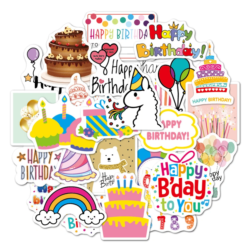 27Pcs Birthday Stickers Cute Balloon Birthday Hat Numbers Cake Waterproof PVC Decals DIY Vinyl Art Removable Water Bottle Suitcase Party Decoration Cartoon Stickers Children Gift