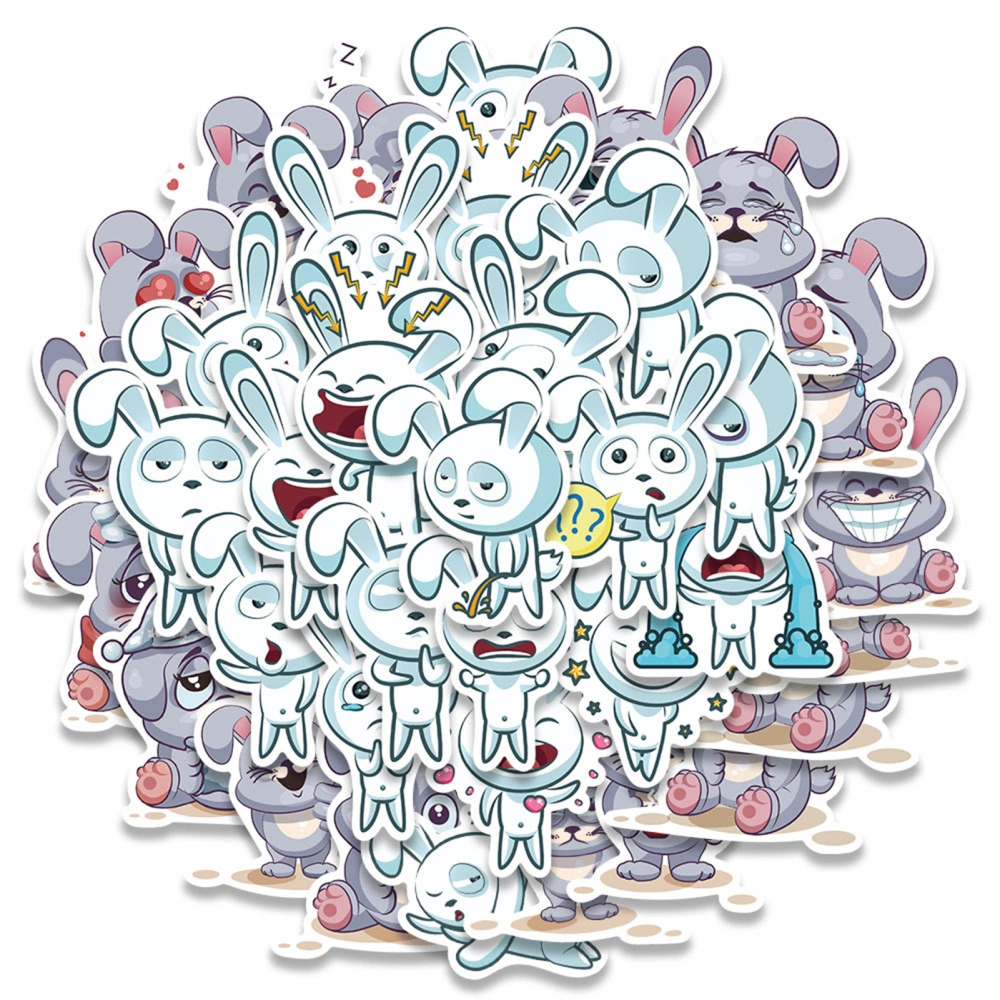 37Pcs Cartoon Bunny Stickers Waterproof Sun-resistant PVC Funny Rabbit Cute Decals DIY Vinyl Art Various Phone Case Laptop Tablet Skateboard Graffiti Stickers Reward Gift