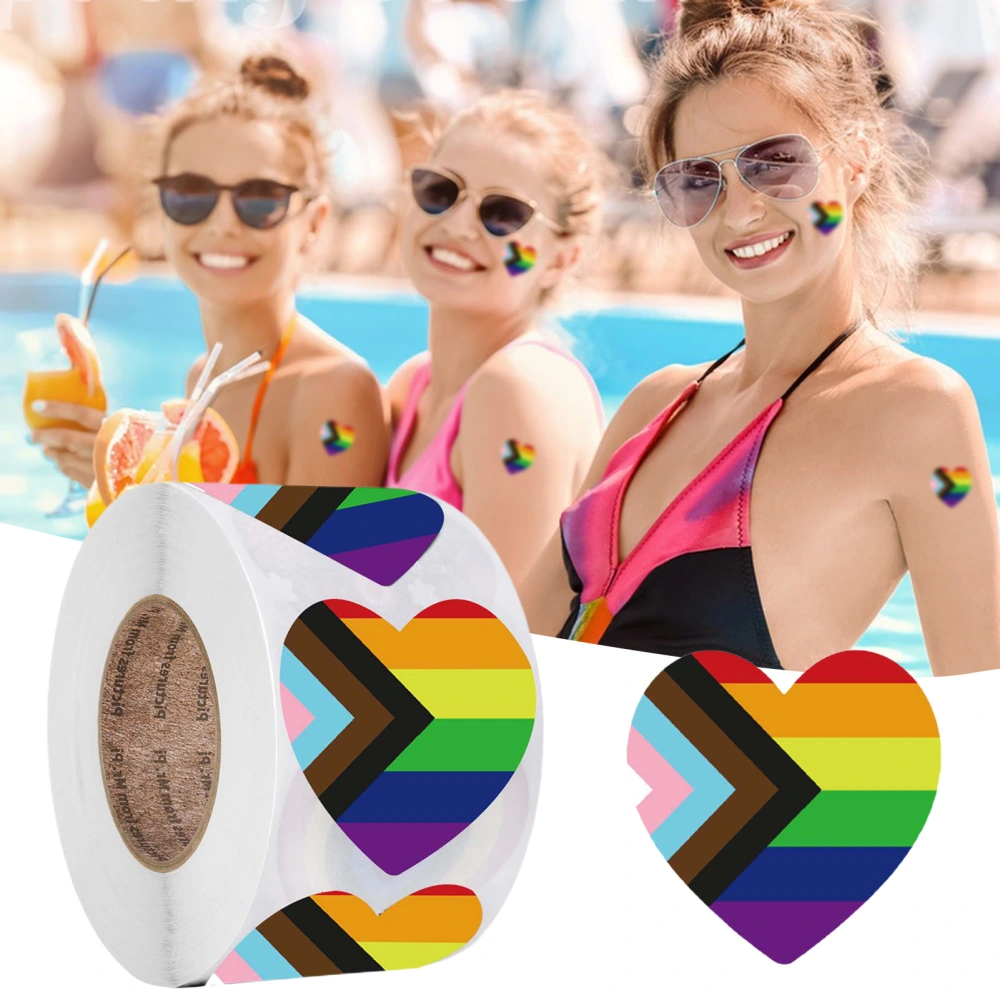 1 Roll Rainbow Heart Stickers Holiday Gift Sealing Stickers Multifunctional Water Cup Laptop Luggage Notebook Decorative Stickers Party Favor