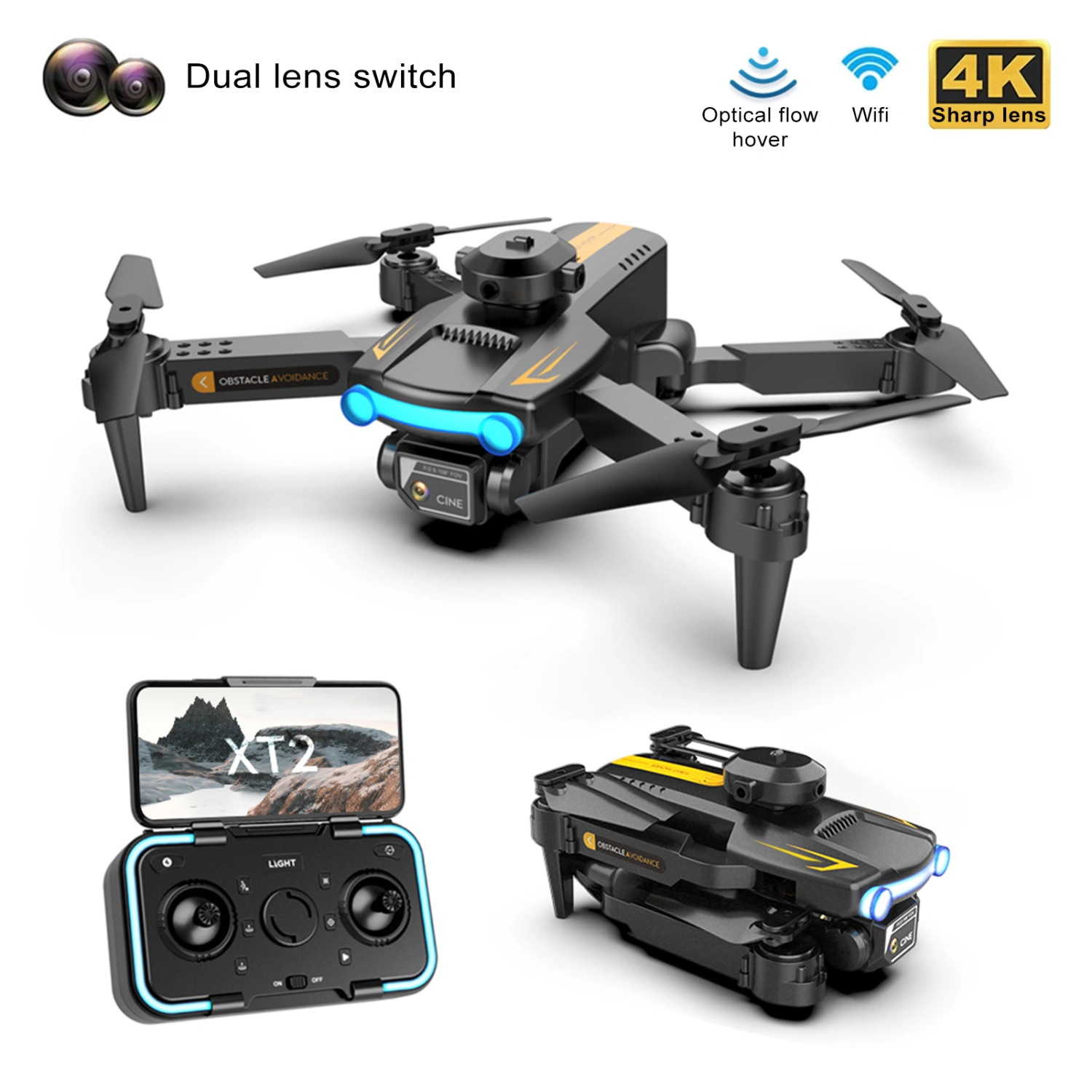1 Set Foldable Drone with 4K Pixel Camera Altitude Hold Headless Mode One-key Return Stable Flight Quadcopter for Outdoor