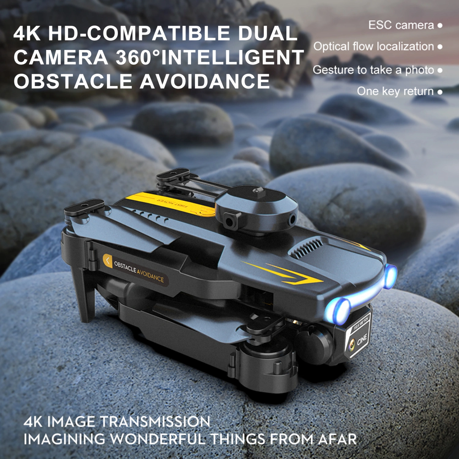 1 Set Foldable Drone with 4K Pixel Camera Altitude Hold Headless Mode One-key Return Stable Flight Quadcopter for Outdoor
