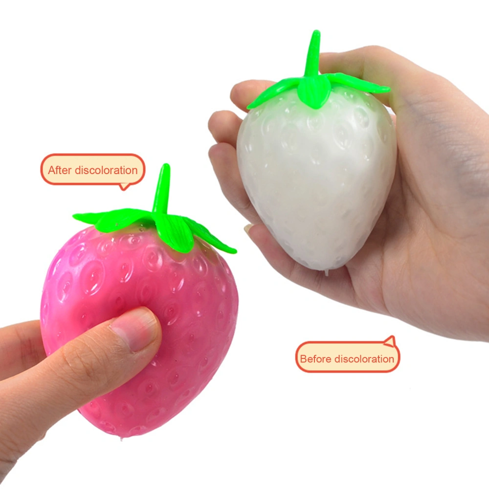 Strawberry Squeeze Toy Discolored in Light Cute Simulation Fruit Ball Soft TPR Stress Relief Pinch Toys Vent Ball Squishes Decompression Toy Children Gift