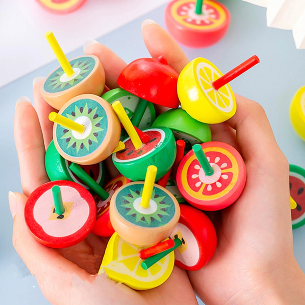 Spinning Top Toy Pocket-sized Colorful Manual Rotating Fruit Gyro Stress Relief Classic Toys Wooden Mini Gyro Top Fidget Toy Children Gift