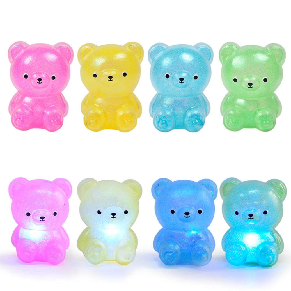 Bear Squeeze Toy Soft TPR Elastic Quick Rebound Lights Flashing Cartoon Bear Anti-stress Pinch Toy Colorful Squeeze Animal Fidget Toy Children Gift