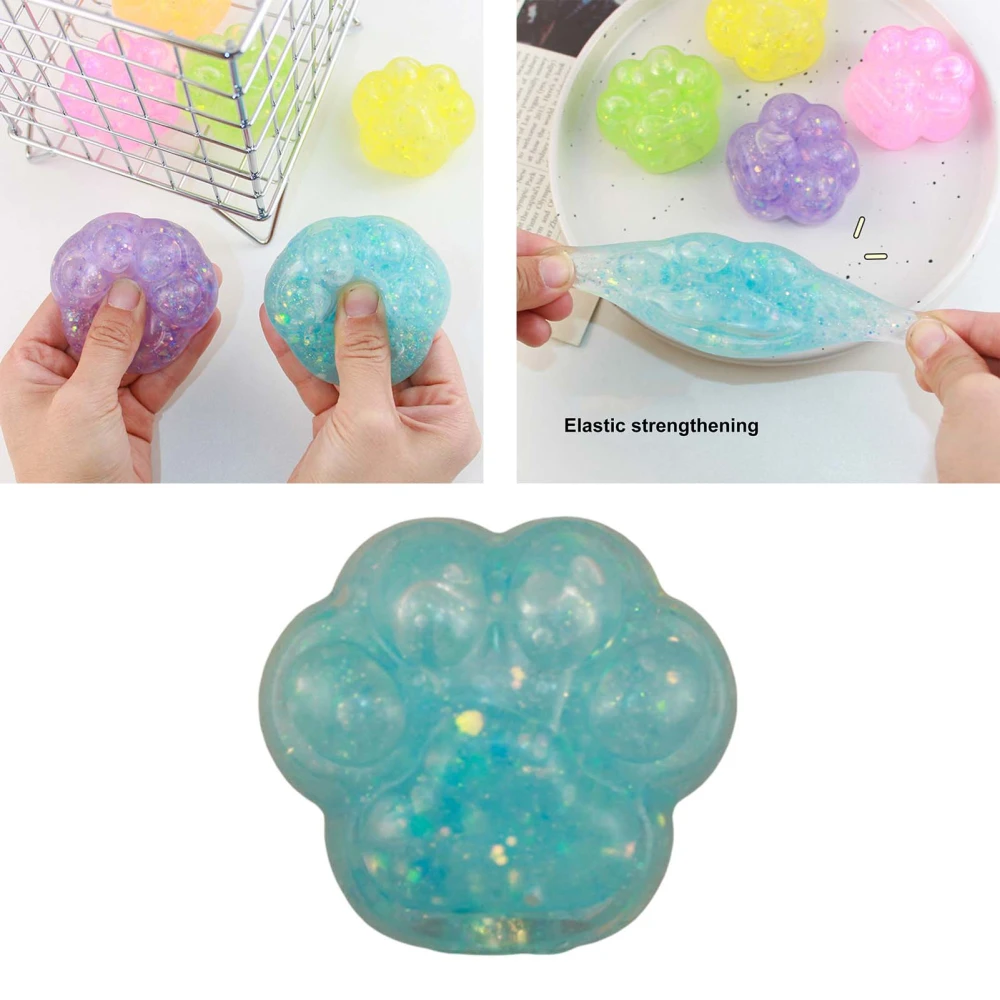 Cat Paw Squeeze Toy Flexible Slow Rebound Sequins Maltose Ball Pinch Toy Relieve Stress Soft TPR Vent Ball Squishes Decompression Toy Party Favors