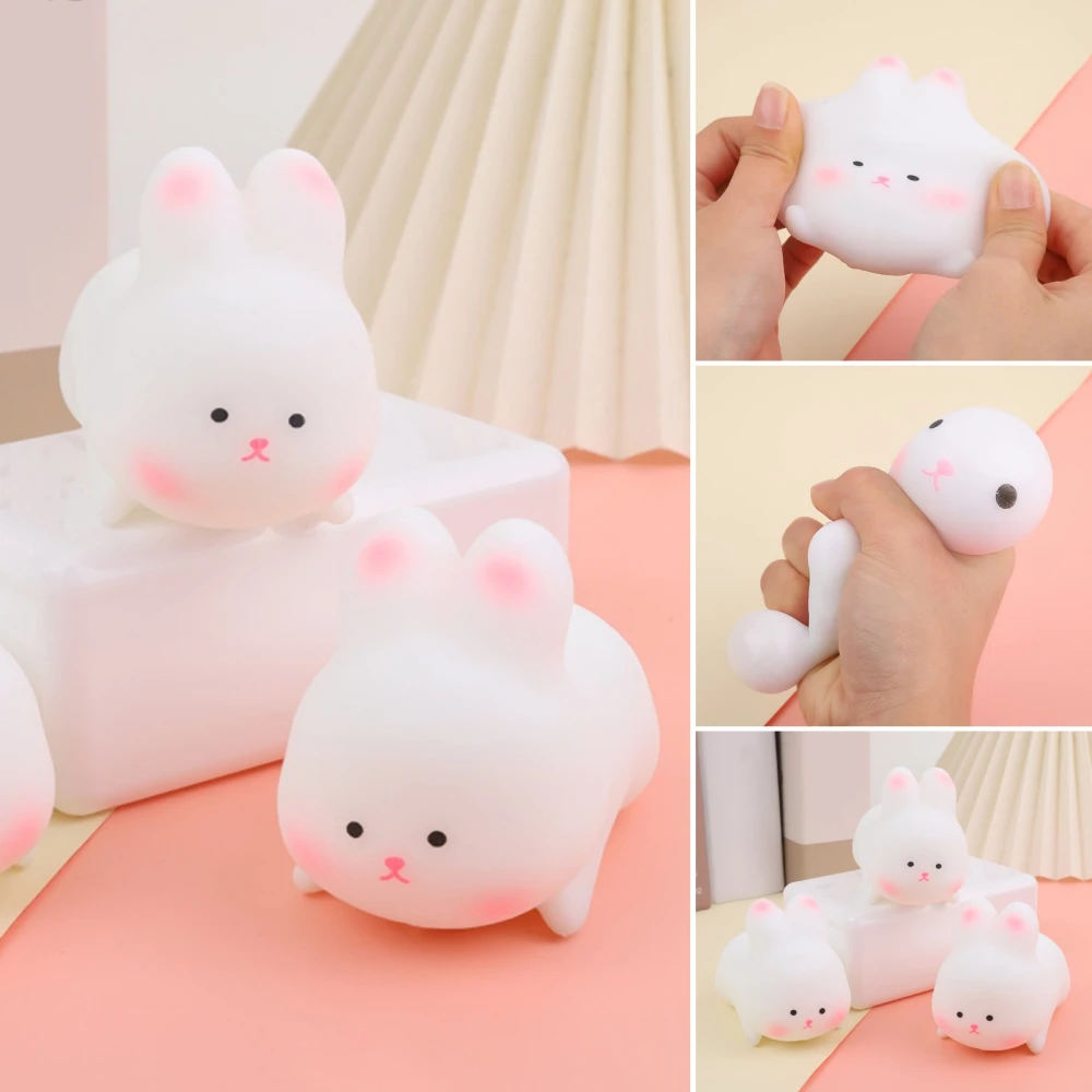 Stress Relief Toy Flexible Quick Rebound Lovely White Bunny Pinch Toys Decompression Soft TPR Rabbit Squishes Kids Adults Squeeze Toy Party Favor