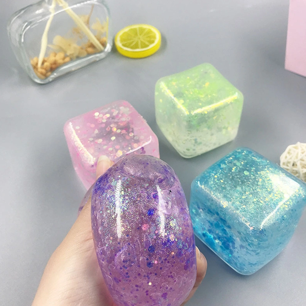 Squeeze Fidget Toy Soft TPR Quick Recovery Sequins Square Cube Pinch Toy Anti-stress Creative Ice Cube Squishes Stress Relief Toy Children Gift